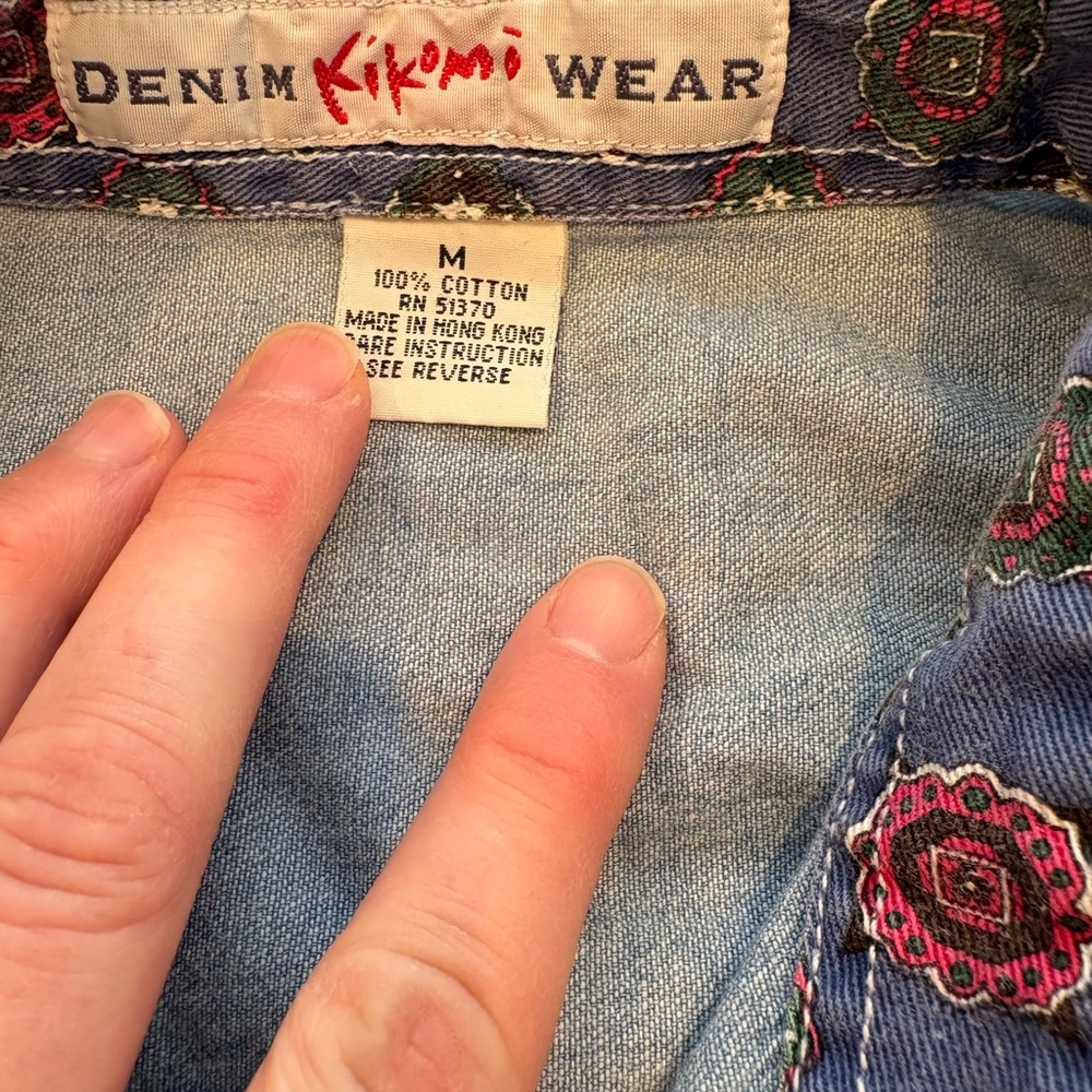 Vintage Denim Patchwork Button-Down Shirt - image 2